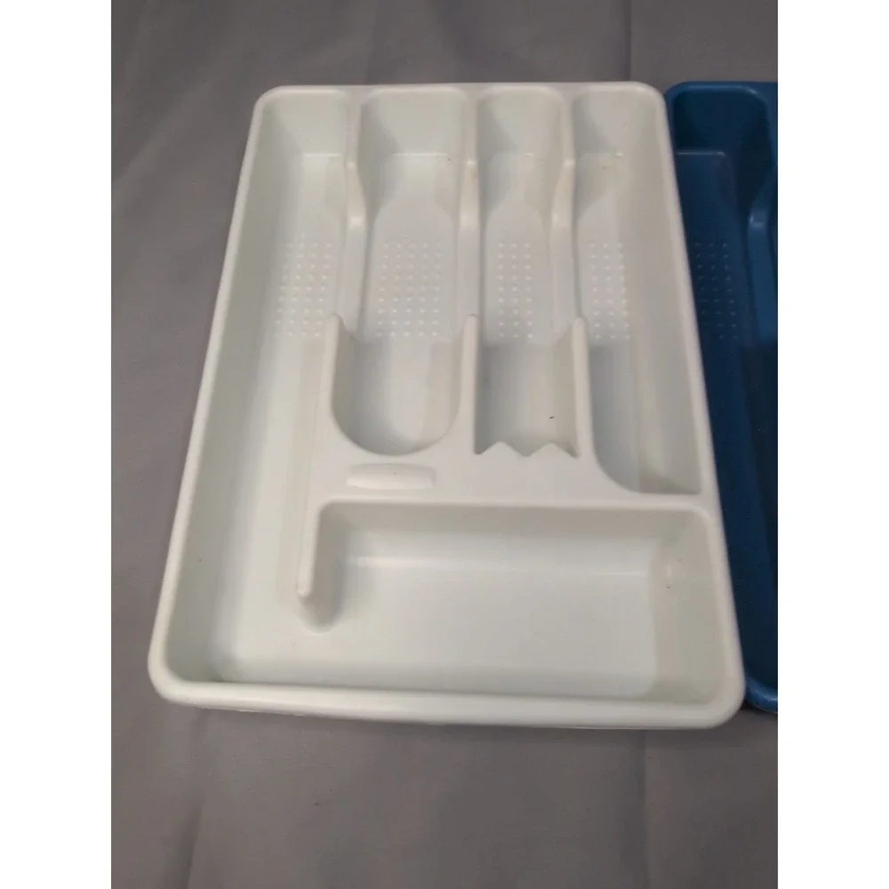 VTG Rubbermaid Silverware Flatware Utensil Holder Trays Set of 2 White/Blue#2919